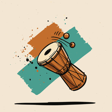 Small atabaque drum with a taut skin in a colorful style - concept
