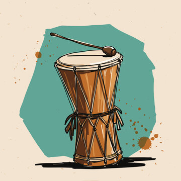 Atabaque drum with a taut skin in a colorful style for Capoeira Day concept