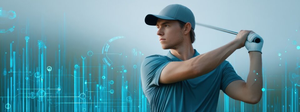 Golf swing analysis on a digital screen, data visualization, modern training techniques