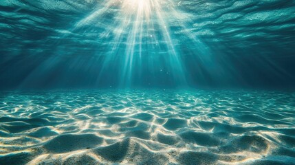 Naklejka premium Magical Underwater Sunbeams Turquoise Ocean Floor and Sunlight Rays