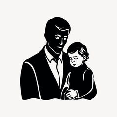  Father and son vector silhouette on white background