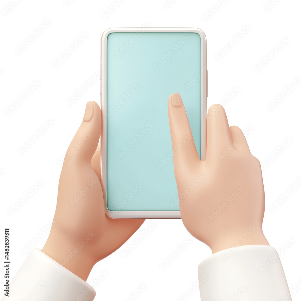 Poster minimalistic cartoon hand interacting with a modern smartphone interface