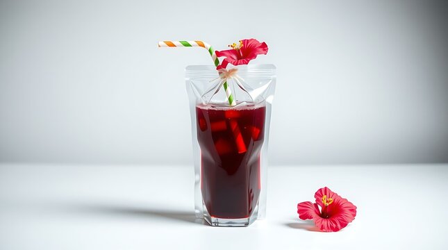 Nigerian zobo drink served in a clear bag with a straw