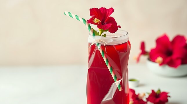 Nigerian zobo drink served in a clear bag with a straw