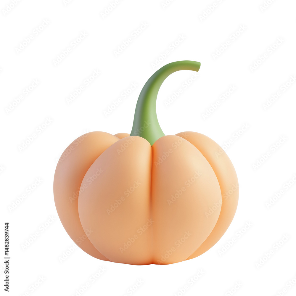 Poster minimalist 3d render of a smooth orange pumpkin with a green stem isolated
