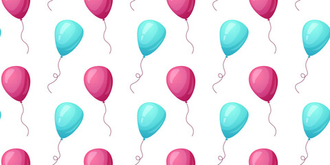 Seamless cartoon balloon pattern with pink and blue party balloons. Colorful festive background for birthday, celebration, textile, wrapping paper, wallpaper or web design. Vector illustration
