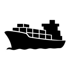 Cargo Ship Silhouette in Black.