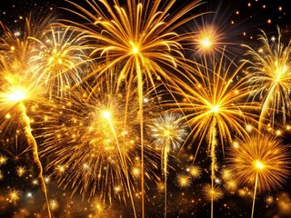 Golden and White Fireworks Burst Long Exposure Photography Stock Photo