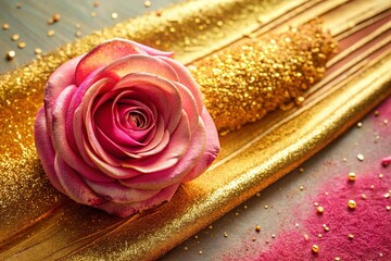 Gold Rose Foil & Pink Sparkle Dessert Background - Elegant Food Photography Texture