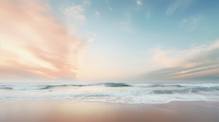 Obraz premium Blurred Beach Horizon with Soft Morning Sunlight and Gentle Coastal Glow for Serene Ocean Atmosphere
