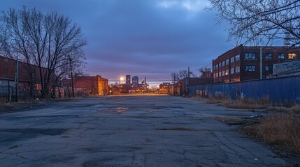 Empty urban street at dawn, reflecting the quiet of a forgotten district.