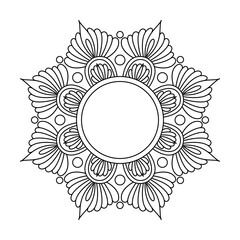 Radiant Hand-Sketched Maze Mandala in Black and White Coloring Book Page