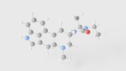 lisuride molecule 3d, molecular structure, ball and stick model, structural chemical formula serotonin receptor agonist