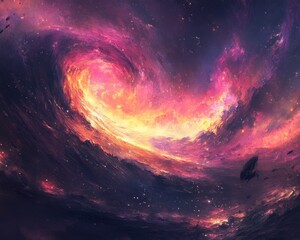 Vivid Cosmic Nebula with Colorful Swirls and Starry Background