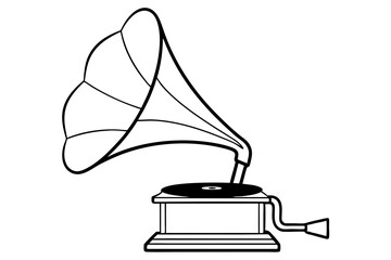 gramophone silhouette line art vector illustration with a white background