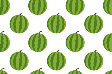 Seamless background with round and striped whole watermelons on white