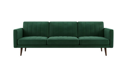 Elegant Emerald Green Velvet Sofa with Channel Tufting and Wooden Legs