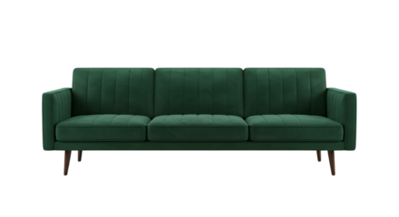 Elegant Emerald Green Velvet Sofa with Channel Tufting and Wooden Legs