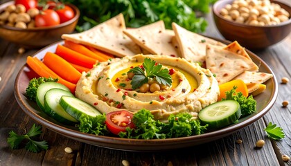 Delicious Hummus with Pita Bread and Fresh Vegetables
