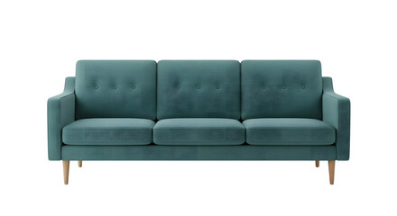 Obraz premium Teal Three Seater Sofa with Button Tufting and Light Wood Legs Modern Furniture