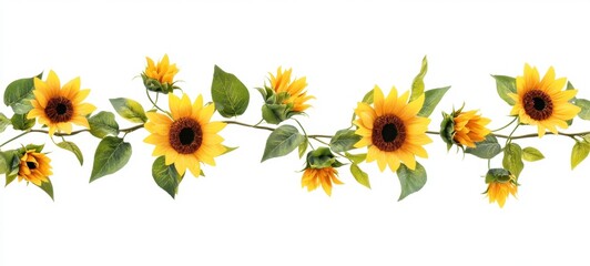 Fototapeta premium Bright and Cheerful Sunflowers on a White Background