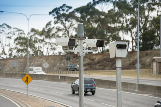 Speed camera beside road
