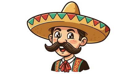 Vibrant Cartoon Fiesta: Smiling Man in Sombrero