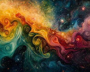 Fototapeta premium Abstract Cosmic Art with Colorful Swirls and Stars in Space