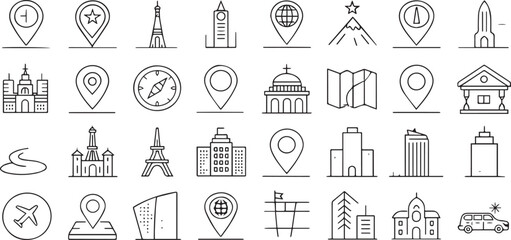 Set of Location, Navigation and Travel Icons

