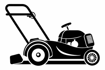 lawn mower silhouette line art vector illustration with a white background