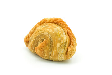 curry puff pastry isolated on white background. Snacks in Thailand. Bean Paste Pastries