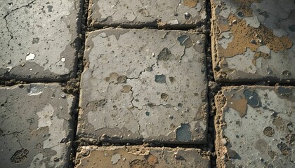 Close-up of weathered tiles with chipped edges, subtle vintage textures, sunlight casting soft shadows