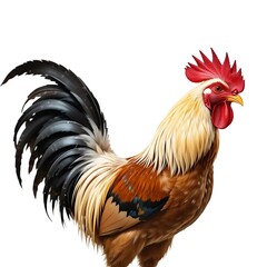 Fototapeta premium Rooster Strutting Proudly with Colorful Plumage on White Background