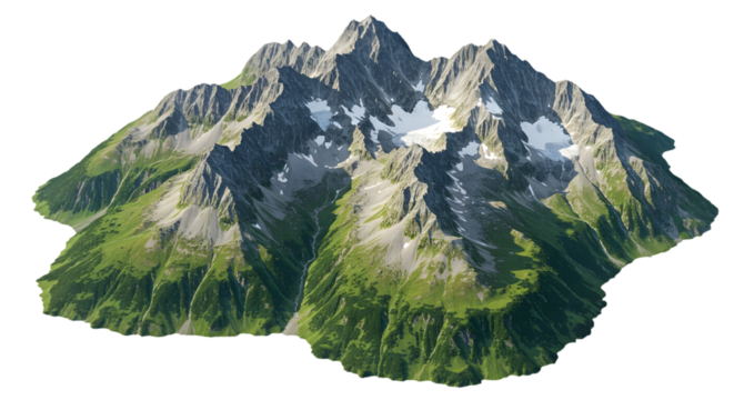 Majestic mountain range graces green valleys