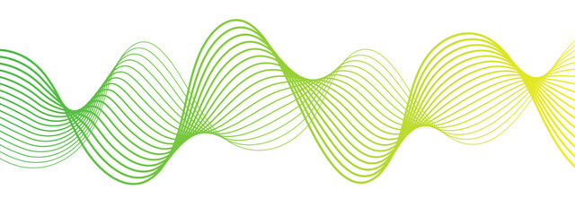 Abstract flowing wave pattern featuring a gradient of colors. Evenly spaced, curved, parallel lines motion and rhythm. Futuristic, digital, and minimalistic aesthetic. 