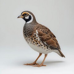 Fototapeta premium Standing Quail Bird on Light Background Isolated