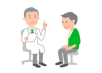 　医者の診察を受けて気弱になる男性患者　全身