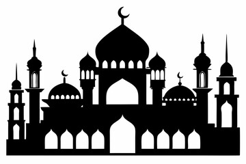 mosques silhouette line art vector illustration with a white background