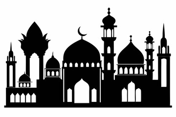 mosques silhouette line art vector illustration with a white background