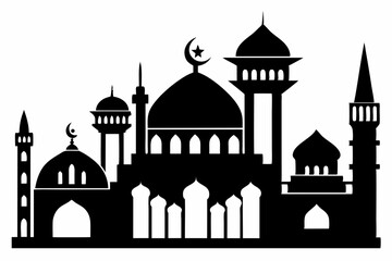 mosques silhouette line art vector illustration with a white background