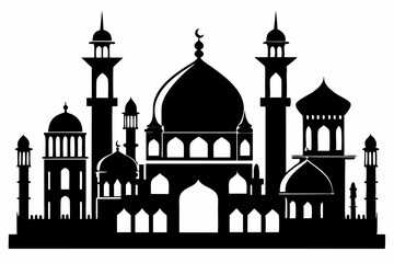 mosques silhouette line art vector illustration with a white background