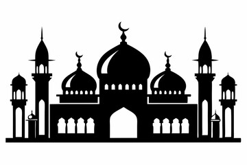 mosques silhouette line art vector illustration with a white background