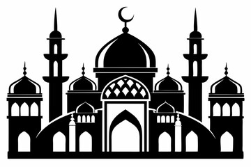 mosques silhouette line art vector illustration with a white background