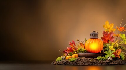 [Fall Festivals Lights of Farmers] Autumnal Serenity: Traditional Japanese Lantern with Warm Golden Glow Amidst Fall Foliage
