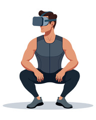 Man VR Headset Squat Virtual Reality Workout Illustration