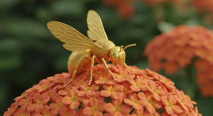 Golden Bee on Orange Blossom: A Luxurious Nature Still Life