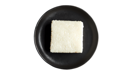 Square Rice Dish on Black Plate isolated on transparent background