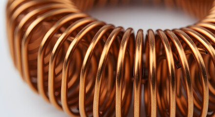 Toroidal Inductor Close Up with Copper Wire on White Background in Sharp Focus