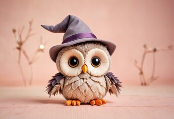 Photo Chibi witch owl with an enchanted background