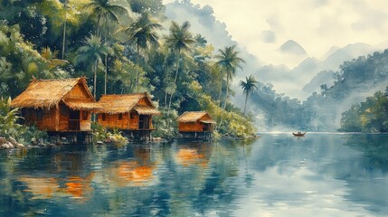 Obraz premium Tropical Riverfront Cabins